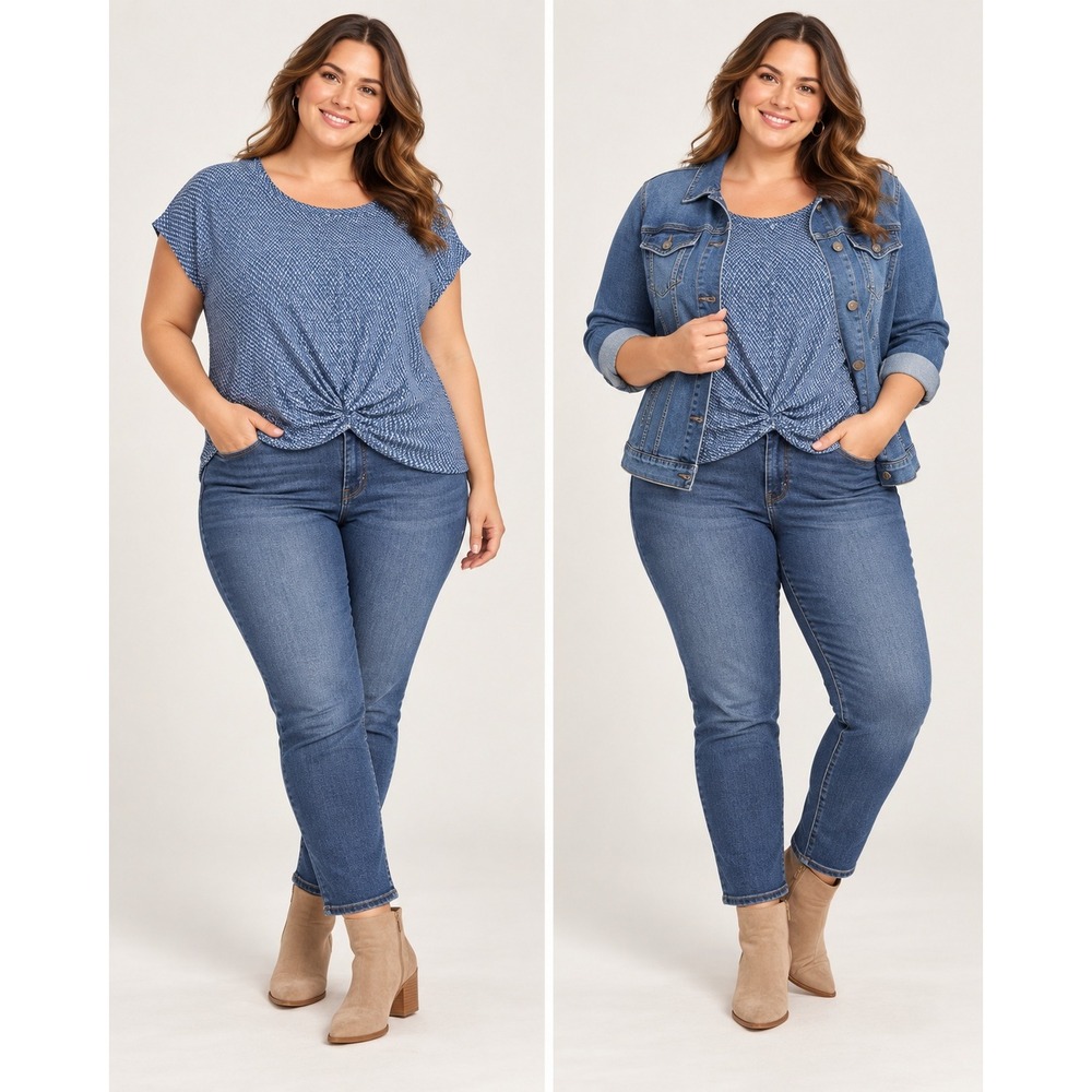 Liverpool Los Angeles Twist Front Top Womens 3X Blue White Modal Blend NWT